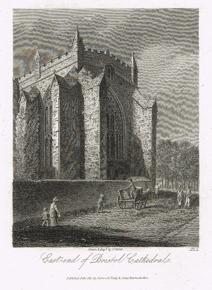 фото Восточная часть Бристольского собора (East-end of Bristol Cathedral). Гравюра, офорт. Великобритания, 1817 год