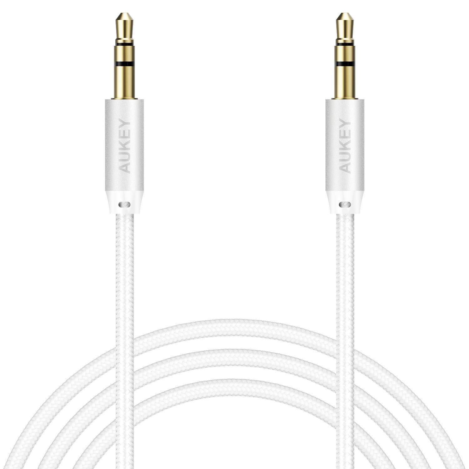 фото Кабель Aukey Braided Audio Cable, CB-V12, белый, 120 см