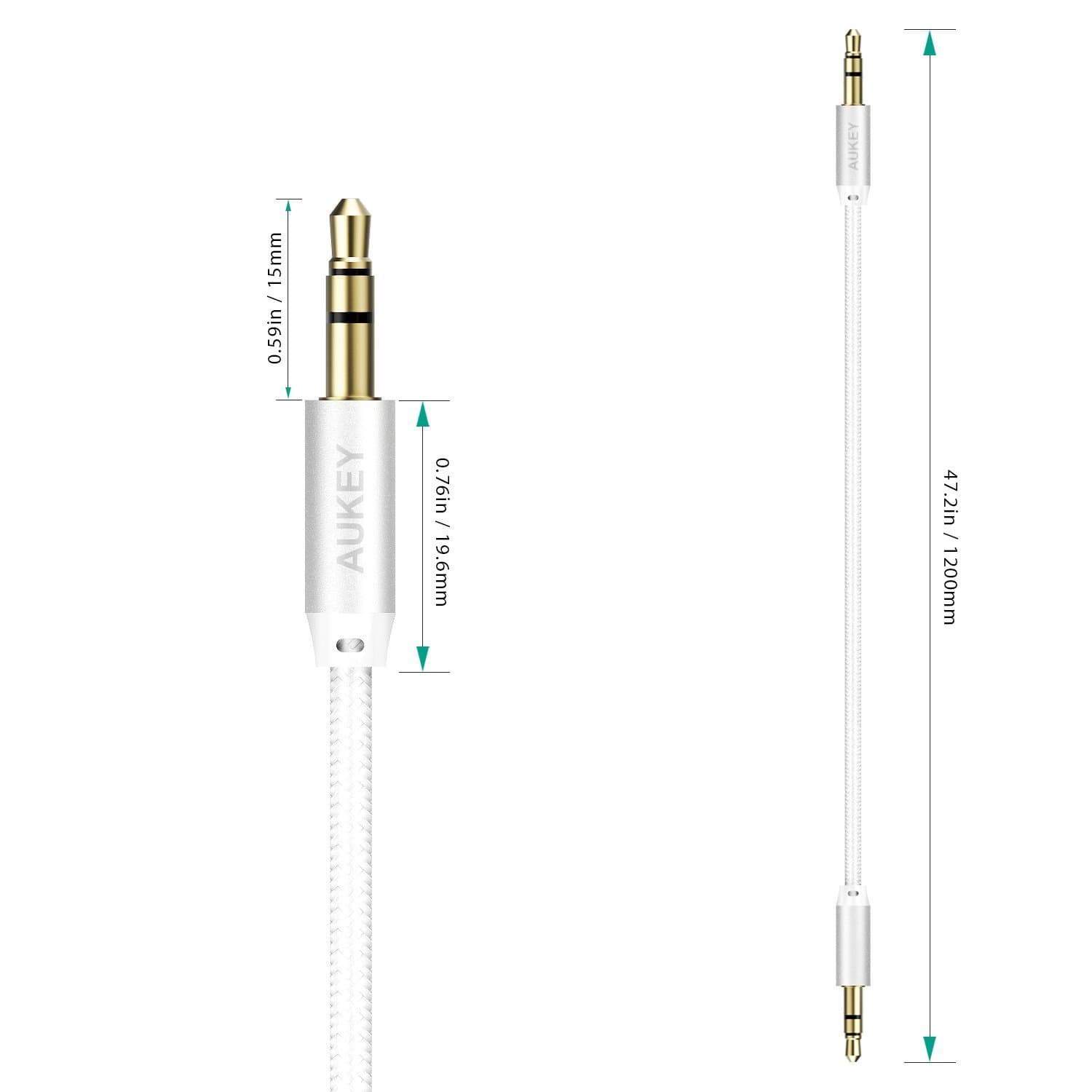 фото Кабель Aukey Braided Audio Cable, CB-V12, белый, 120 см