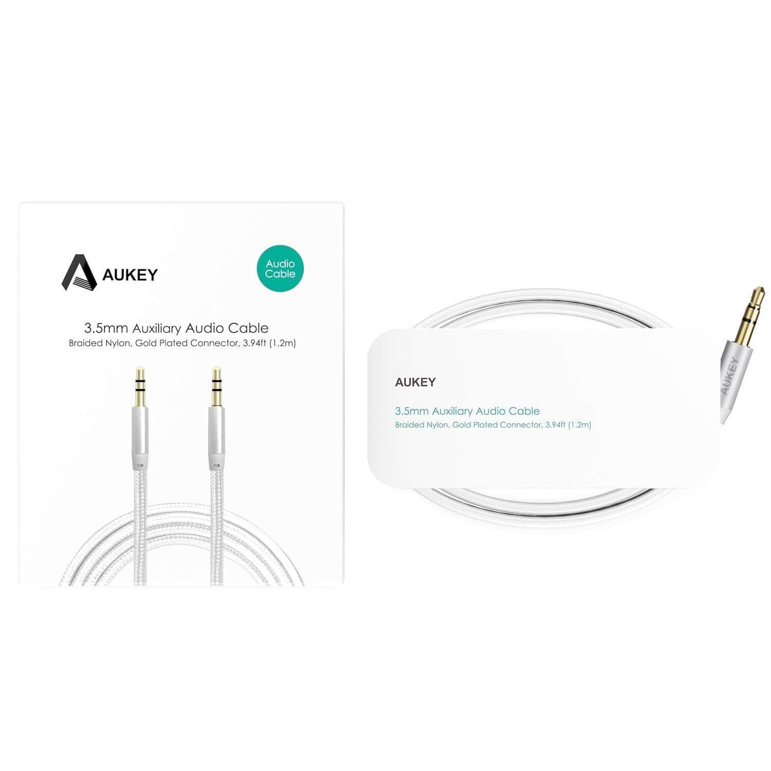 фото Кабель Aukey Braided Audio Cable, CB-V12, белый, 120 см