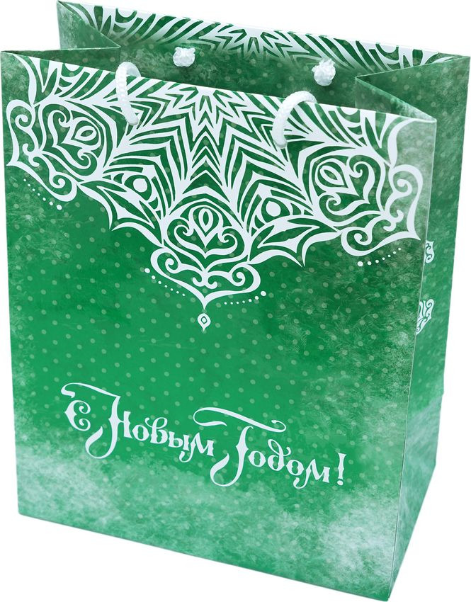 фото Пакет подарочный Яркий Праздник "Снежинка зеленая", 26 х 32 х 12,7 см