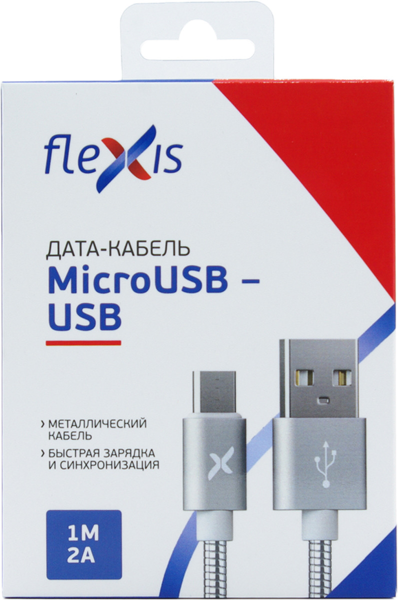 фото Кабель Flexis Metal, USB-MicroUSB, 1 м, серебристый