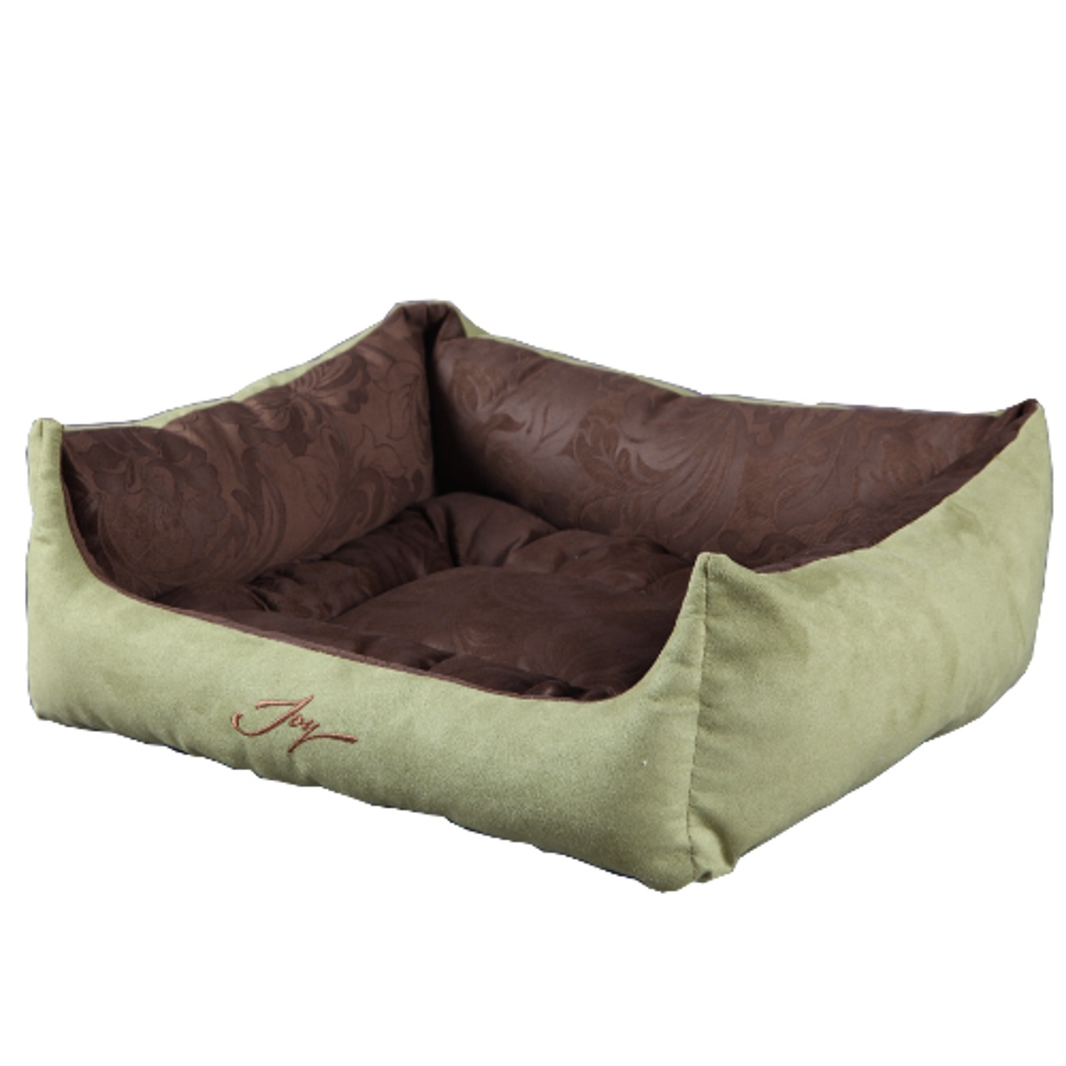 Лежак для животных JOY Лежанка квадратная 50х43х19см для кошек и собак, зеленый, коричневый