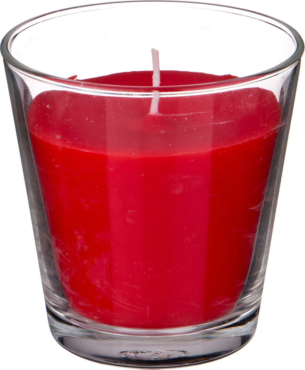 фото Свеча ароматизированная Lefard, 602-072, красный, в стакане, с подставкой, 8 х 9 см