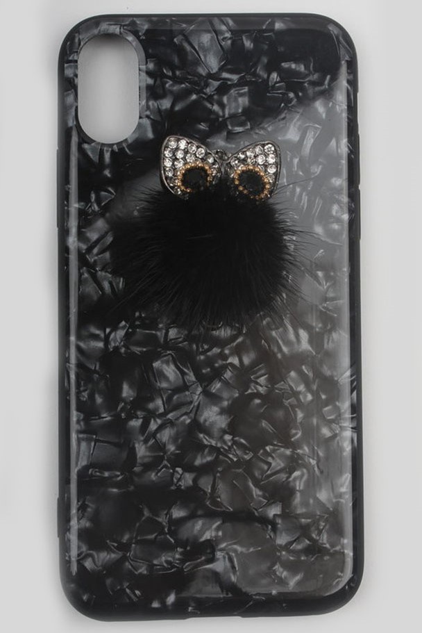 Чехол Semolina "Сова" для телефона iPhone X, с мехом, черный