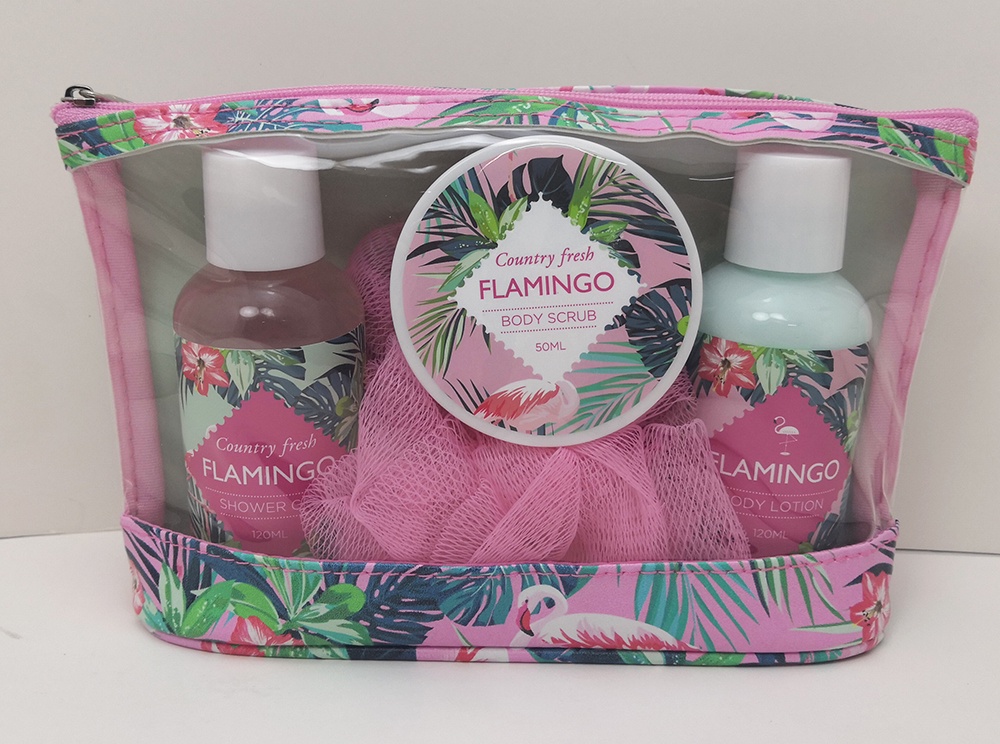 Подарочный набор Country Fresh Flamingo Гель для душа, 120 мл + Лосьон для тела, 120 мл + Скраб для тела, 50 мл + Мочалка, 00815 Подарочный набор Country Fresh Flamingo Гель для душа, 120 мл + Лосьон для тела, 120 мл + Скраб для тела, 50 мл + Мочалка, 00815