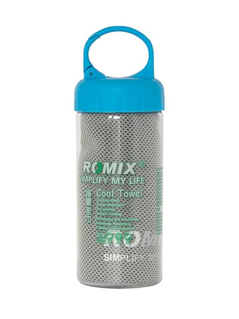 фото Полотенце спортивное Romix, охлаждающее, в пластиковой банке, серый