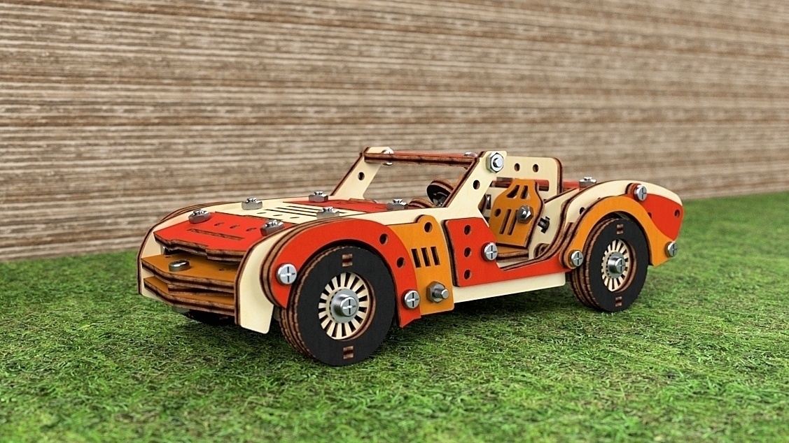 фото Конструктор 3D деревянный M-Wood Спортивная машина, винтовой