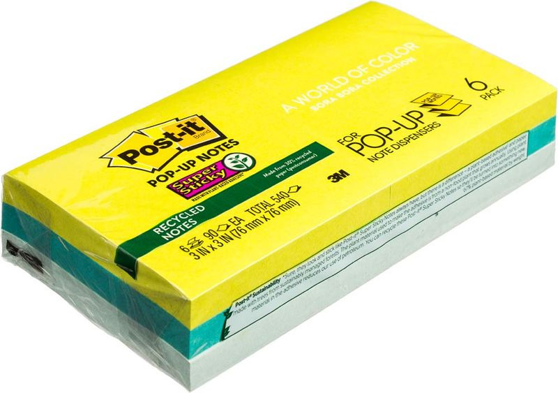 Клейкая бумага для заметок Post-it SuperSticky, 141010, 7,6 x 7,6 см, 6 блоков по 90 листов Клейкая бумага для заметок Post-it SuperSticky, 141010, 7,6 x 7,6 см, 6 блоков по 90 листов