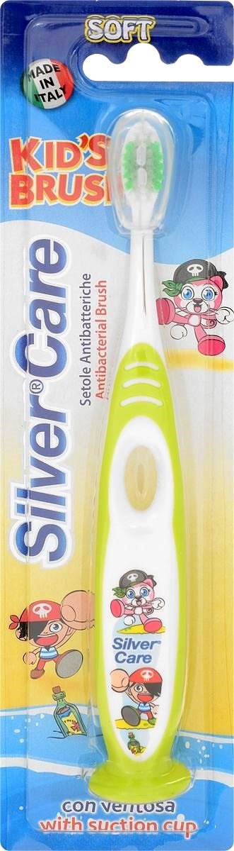 фото Silver Care Зубная щетка "Kids Brush" на подставке, мягкая, от 2 до 6 лет, цвет: салатовый