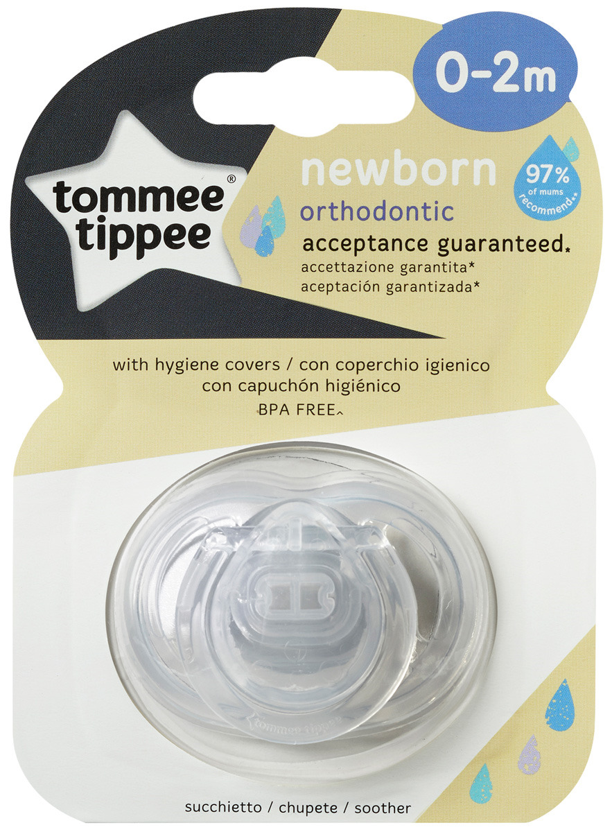 Пустышка Tommee Tippee Newborn с колпачком, от 0 до 2 месяцев, 43342265, прозрачный