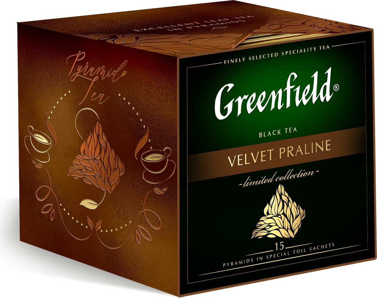 фото Черный чай в пирамидках Greenfield Velvet Praline, с ароматом шоколадного пралине, 15 шт