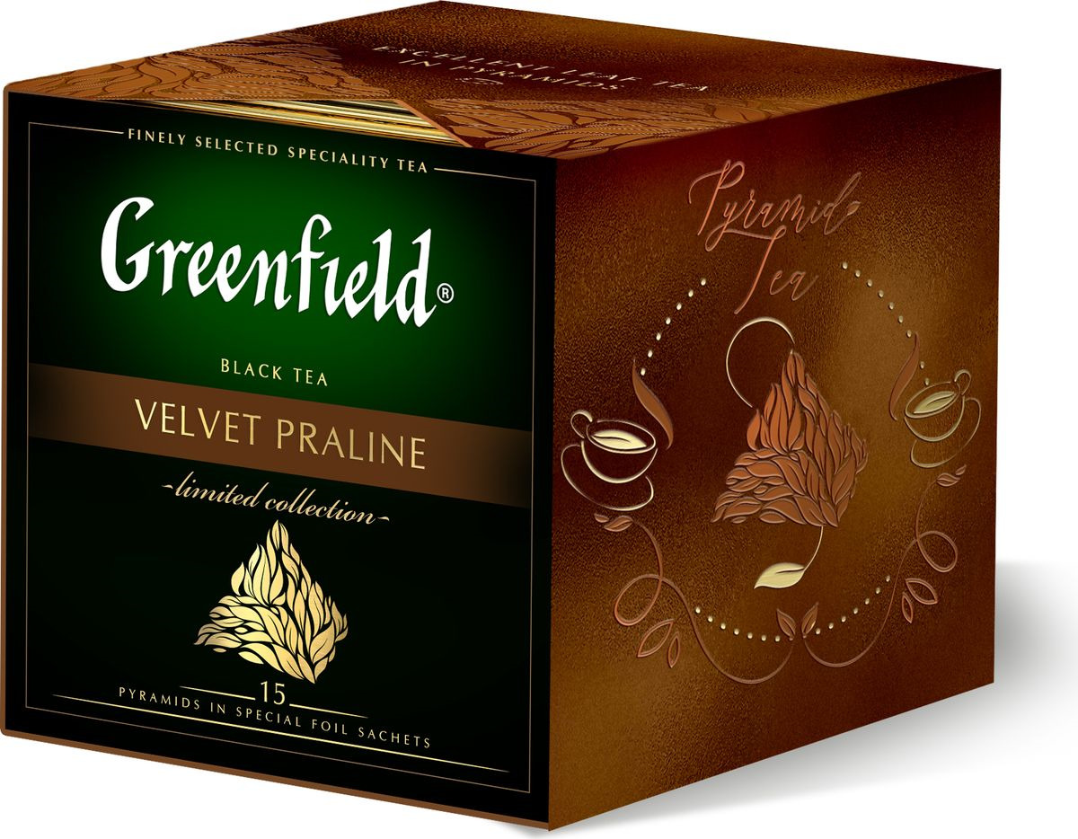 фото Черный чай в пирамидках Greenfield Velvet Praline, с ароматом шоколадного пралине, 15 шт