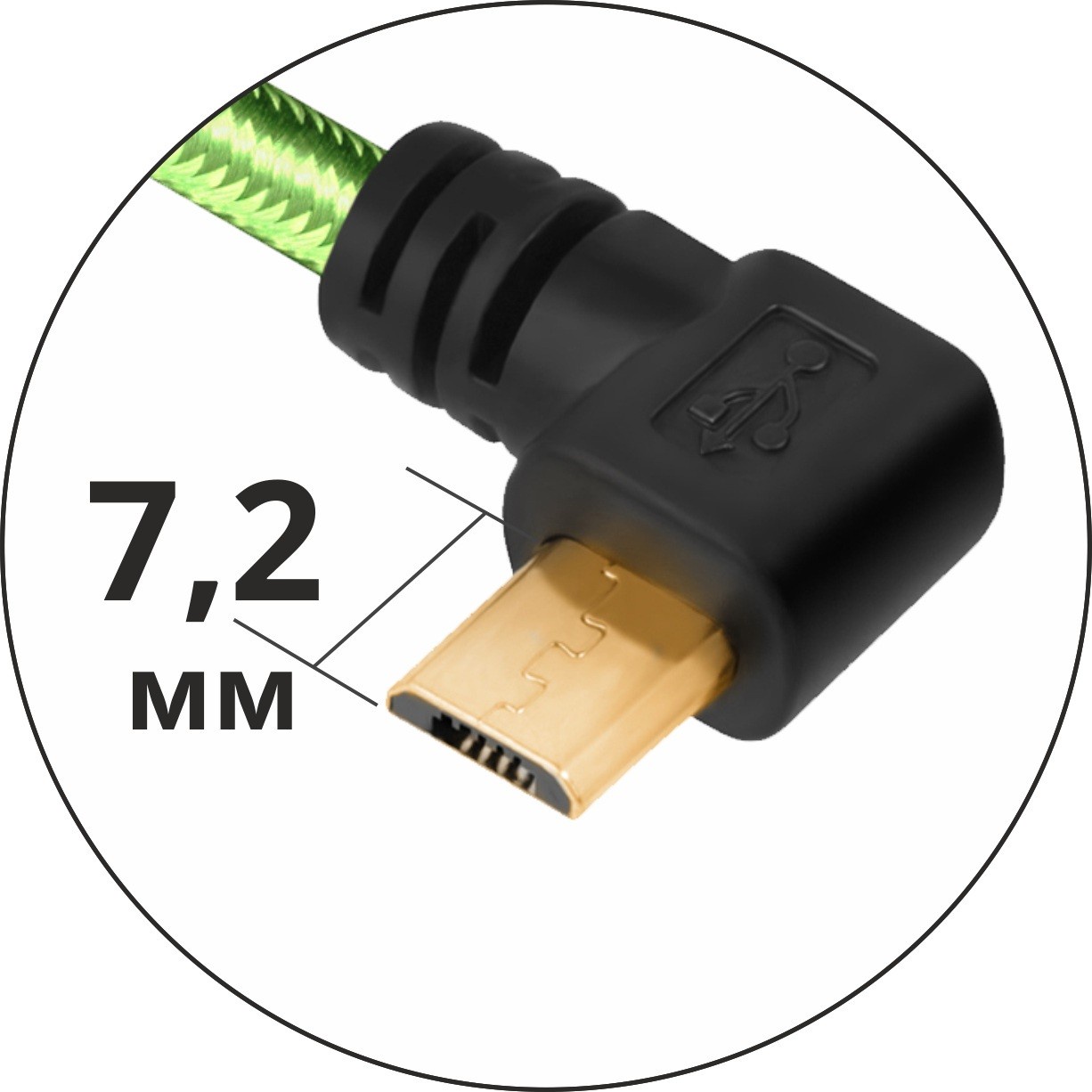 фото Кабель Greenconnect USB 2.0, GCR-UA12AMCB6-BB2SG-0.5m, AM/microB 5pin угловой, 28/28 AWG, нейлон, зеленый, 0.5m