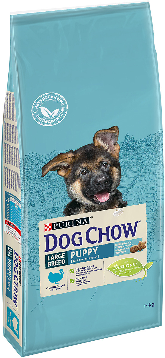 фото Корм сухой "Dog Chow" для щенков крупных пород, с индейкой, 14 кг