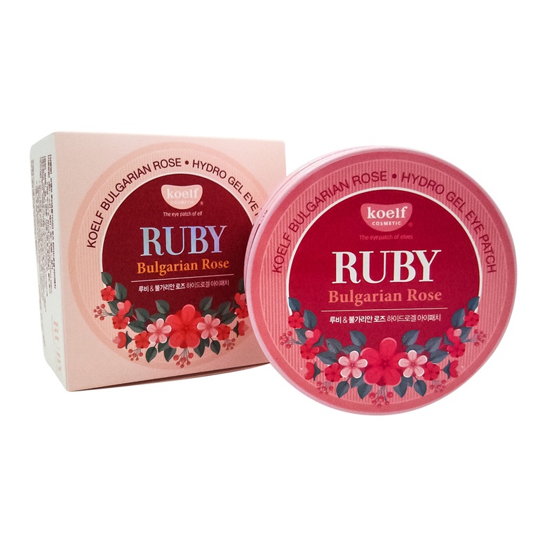 Гидрогелевые патчи Koelf Ruby & Bulgarian Rose Hydro Gel Eye Patch для кожи вокруг глаз с рубиновой пудрой и маслом болгарской розы, 60 шт