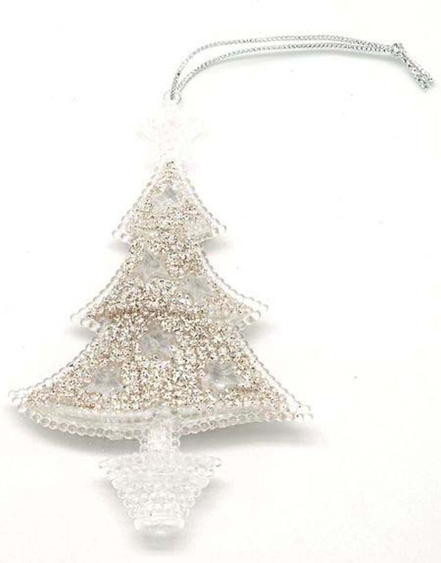 фото Подвесное украшение Яркий Праздник "Елочка со звездами", цвет: прозрачный, серебристый, 14 х 10 см