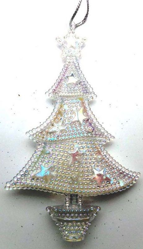 фото Подвесное украшение Яркий Праздник "Елочка со звездами", цвет: жемчужный, прозрачный, 14 х 10 см