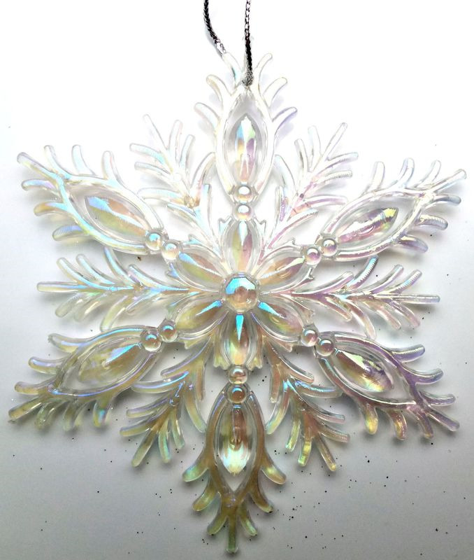 фото Подвесное украшение Яркий Праздник "Снежинка", с кристаллами, цвет: жемчужный, прозрачный, 13,5 х 13,5 см