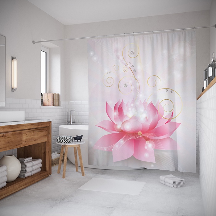 фото Штора (занавеска) для ванной "Цветы и свечи" из ткани, 180х200 см с крючками Joyarty