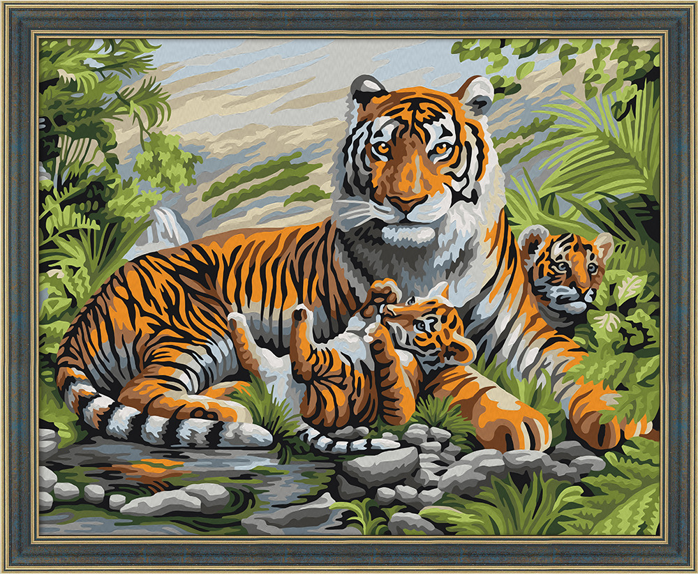 фото Набор для рисования по номерам Мосфа "Тигриная семья", 40 х 50 см