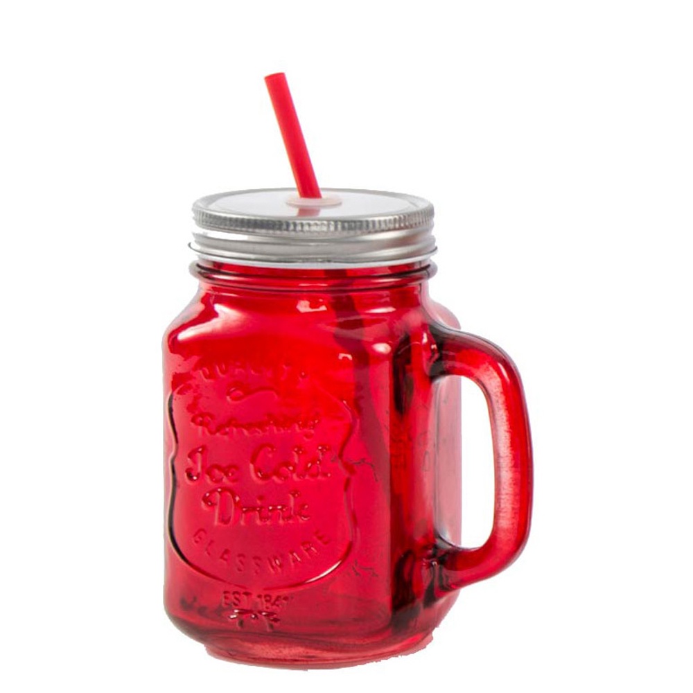 фото Банка для лимонада с трубочкой Rich Line Home Decor Ice Cold Drink, SM-121094-красный, красный