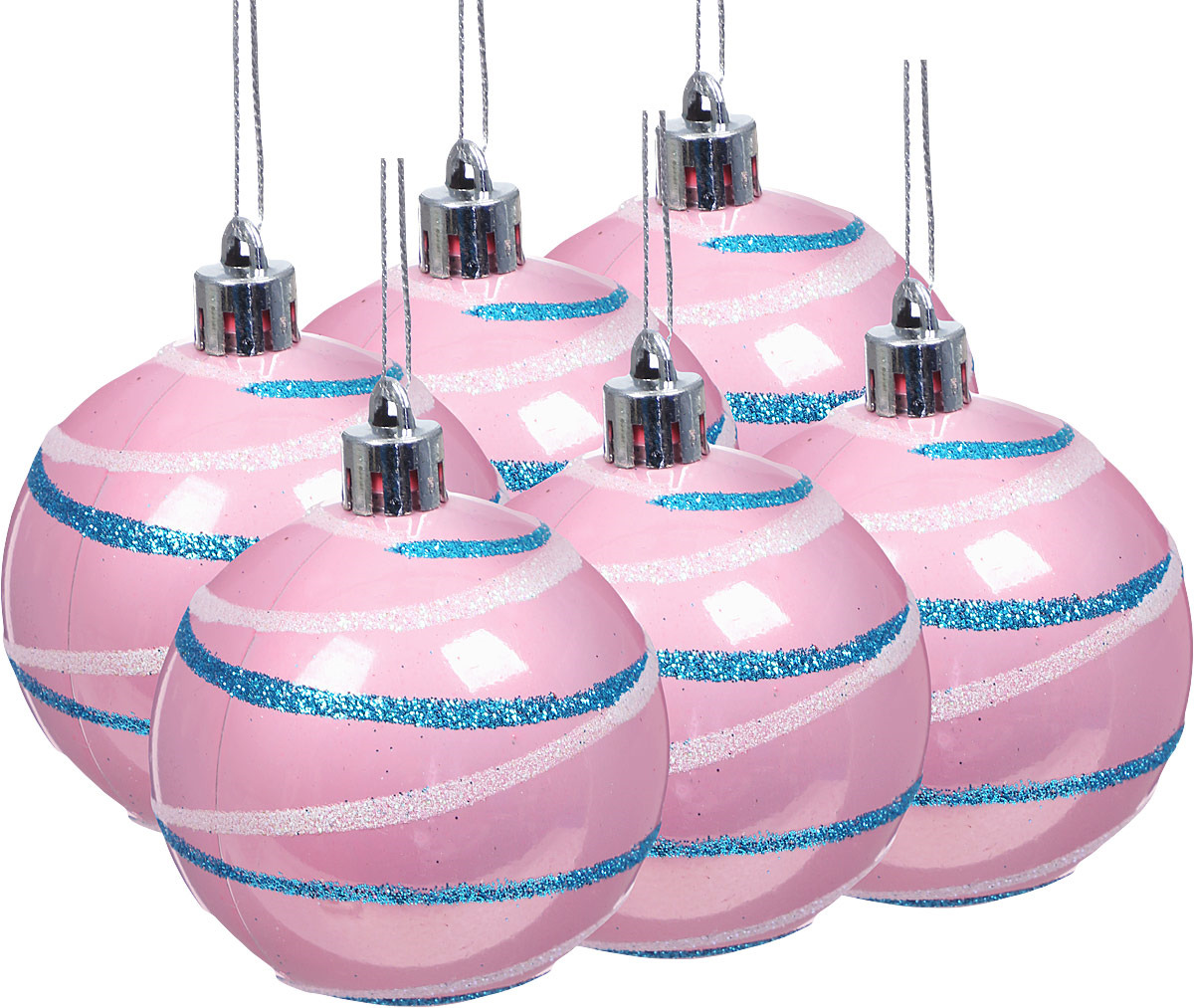 фото Набор елочных шаров Яркий Праздник "Полоски", цвет: розовый, диаметр 6 см, 6 шт