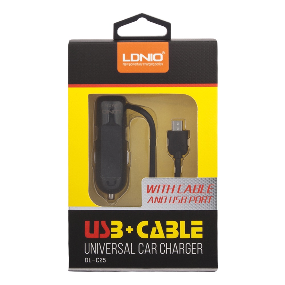 фото Автомобильное зарядное устройство "LDNIO" 1 USB выход 2,1А + кабель Micro USB DL-C25, Black