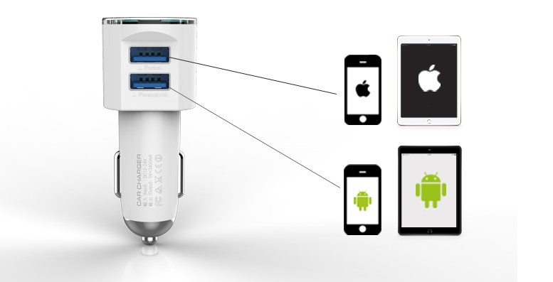фото Автомобильное зарядное устройство Ldnio 2 USB 3,4А + кабель Apple 8 pin DL-C29, White