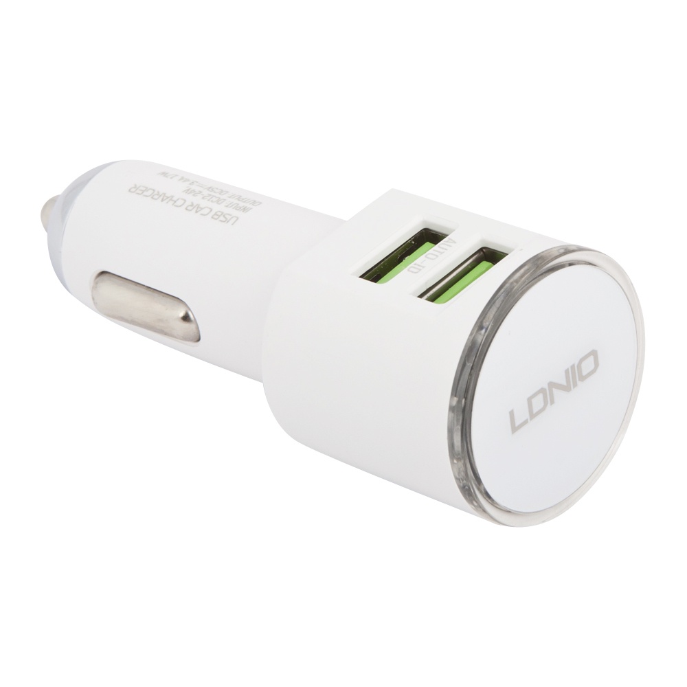 фото Автомобильное зарядное устройство Ldnio 2 USB 3,4А + кабель Apple 8 pin DL-C29, White