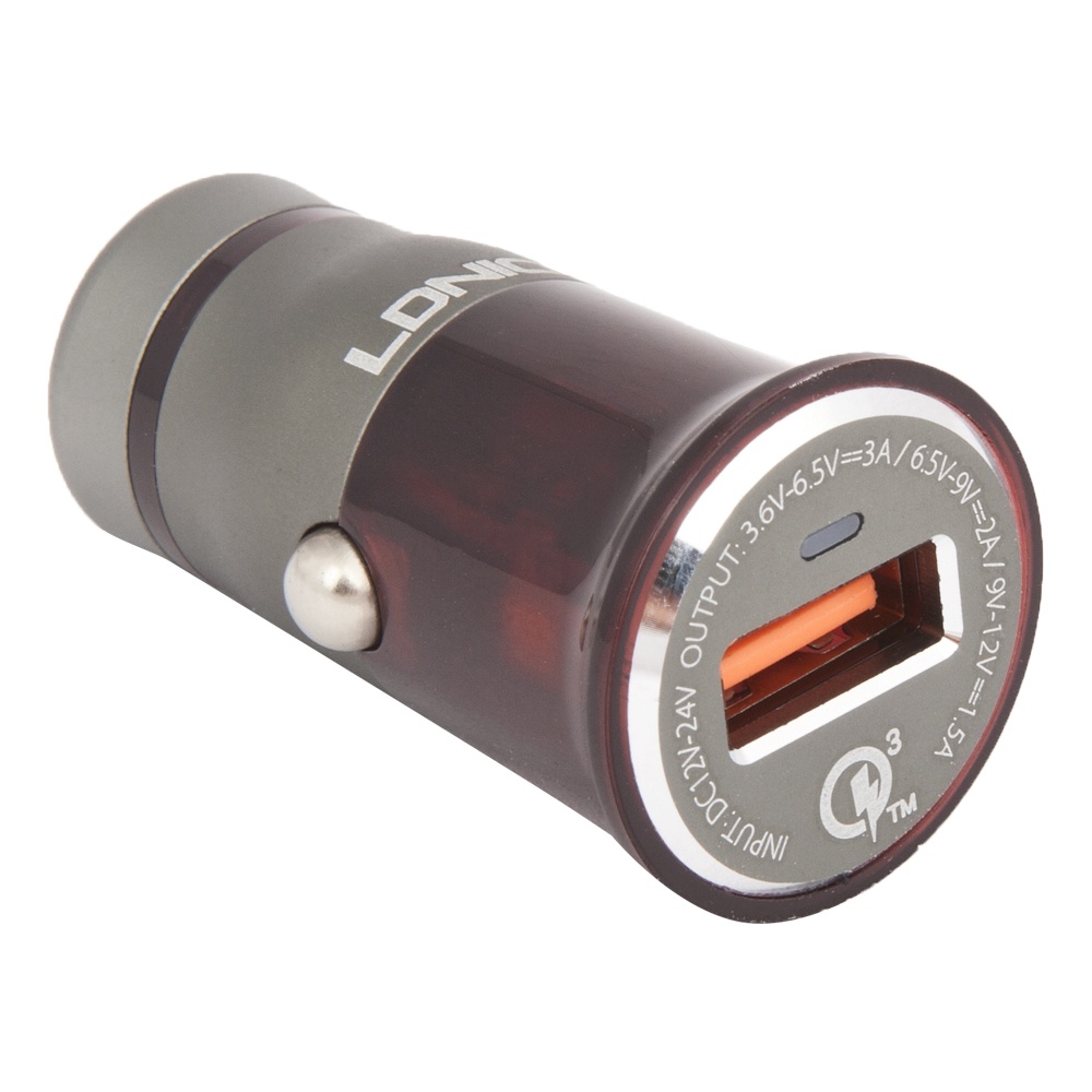 фото Автомобильное зарядное устройство Ldnio с USB 3,0А Quick Charge 3.0 18W + кабель Apple 8 pin C304Q, Gray