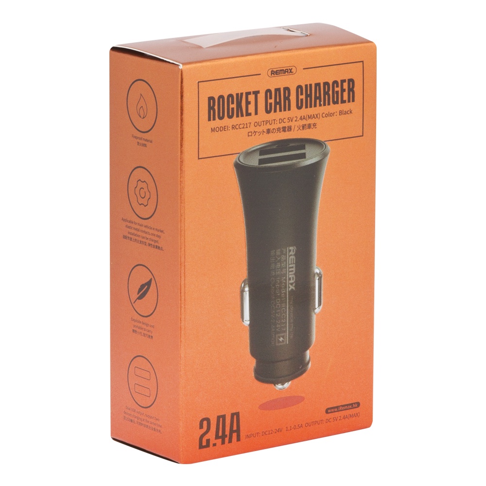 фото Автомобильное зарядное устройство Remax Rocket Car Charger RCC217 2хUSB 2,4А, Black