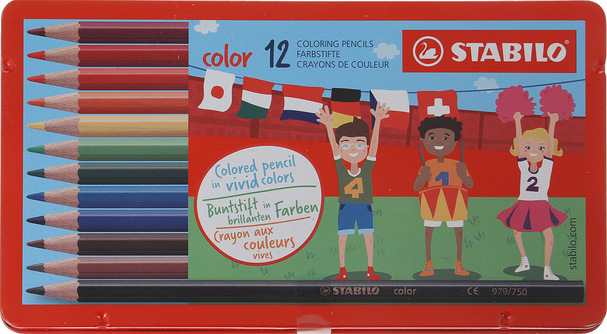 Карандаши цветные STABILO Color, 12 цветов, в металлическом футляре - изображение