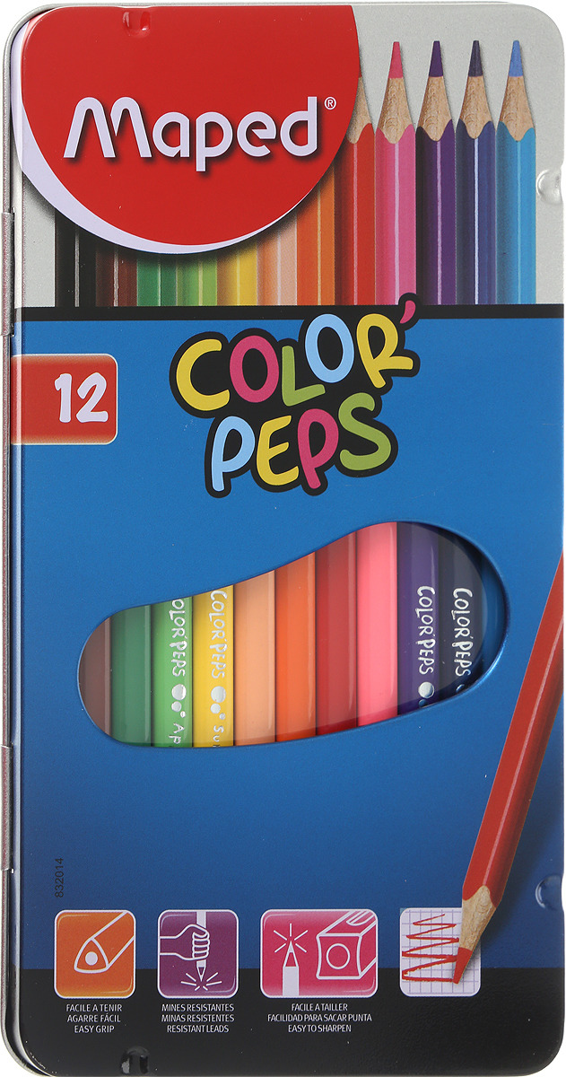 фото Карандаши цветные Maped "Color' Peps", в металлическом футляре, 12 цветов