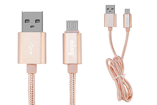 фото Кабель Ainy USB, micro USB тканевый, 1 м, FA-064S, розовый