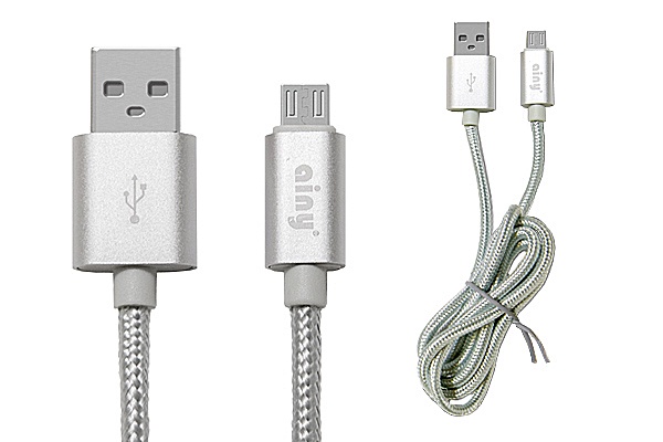 фото Кабель Ainy USB, micro USB тканевый, 1 м, FA-064Q, серебряный