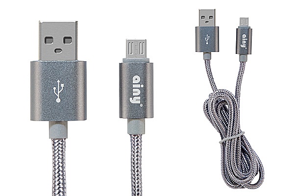 фото Кабель Ainy USB, micro USB тканевый, 1 м, FA-064K, серый