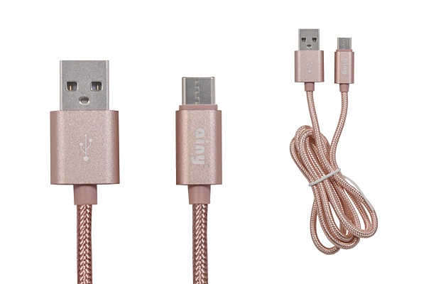 фото Кабель Ainy USB Type-C тканевый, 1 м, FA-078S, розовый