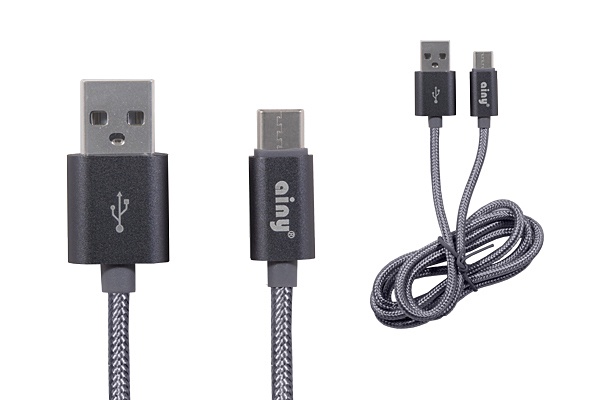 фото Кабель Ainy USB Type-C тканевый, 1 м, FA-078K, серый