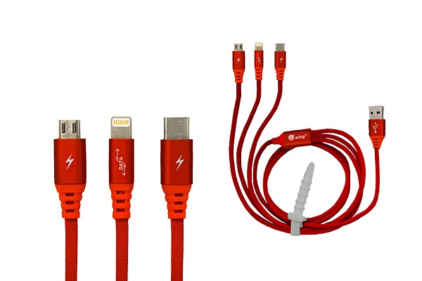 фото Кабель Ainy USB micro USB Type-C Apple iPhone 5/5С/5S/6/6 Plus/iPad Mini/Air тканевый, 1 м, FA-092C, красный