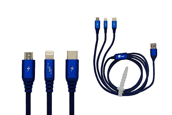 фото Кабель Ainy USB Micro USB Apple iPhone 5/5С/5S/6/6 Plus/iPad Mini/Air Type-C тканевый, 1 м, FA-092F, синий