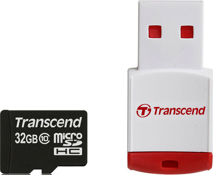 фото Карта памяти Transcend Class 10, с USB кард-ридером, TS32GUSDHC10-P3, 32GB