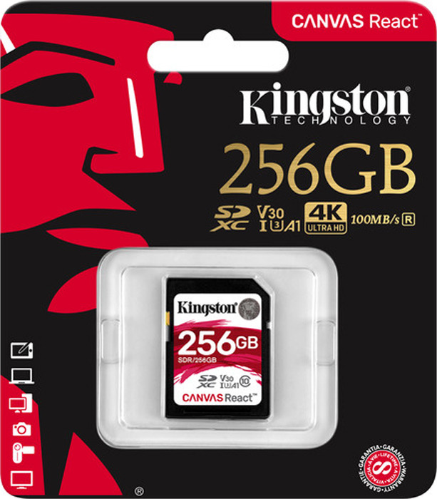 фото Карта памяти Kingston Canvas React UHS-I Class U3 V30 A1, SDR/256GB, 256GB