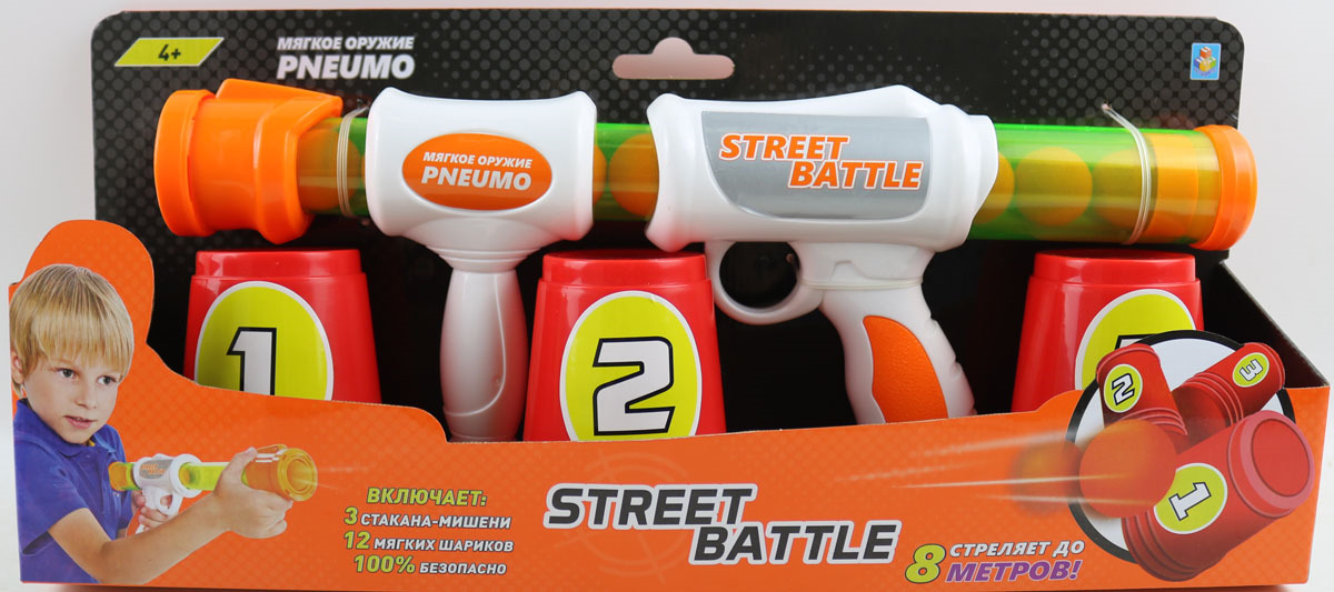 фото Игрушечное оружие 1TOY Street Battle + 3 мишени, 12 шариков, Т13646