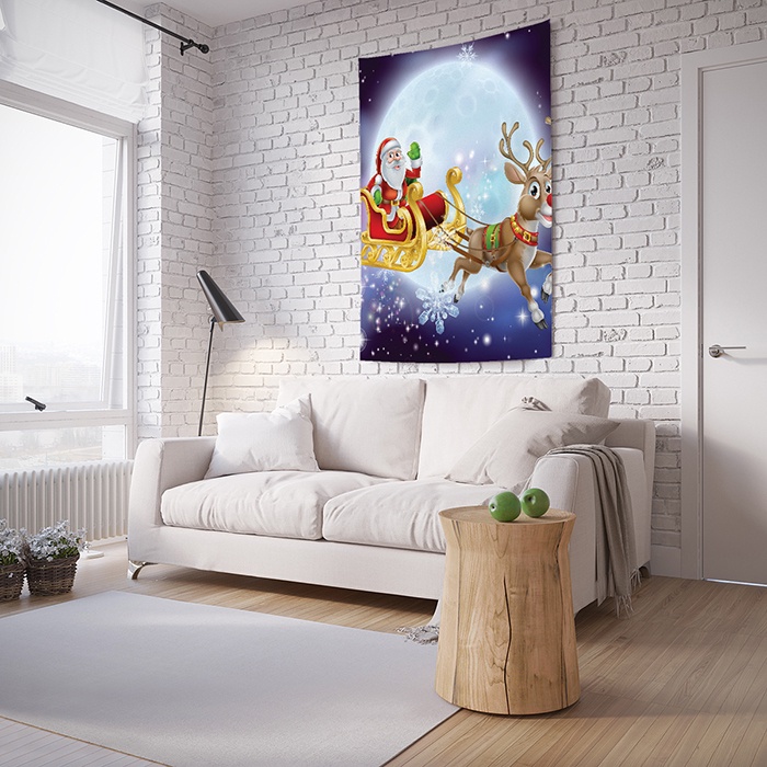 фото Панно JoyArty "Санта и веселый олень" с фотопринтом на стену, tp_6767, голубой, 150x200 см