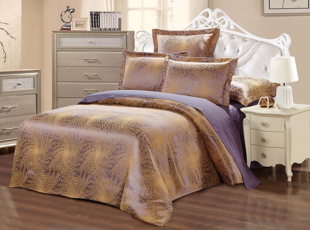 фото Комплект постельного белья BegAl, ЖКЭ002-Г706, бежевый, фиолетовый, 2 спальный