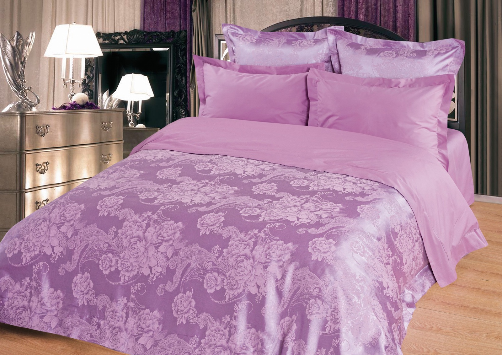 фото Комплект постельного белья BegAl КПБ сатин-жаккард, ЖКЭ003-107, фиолетовый