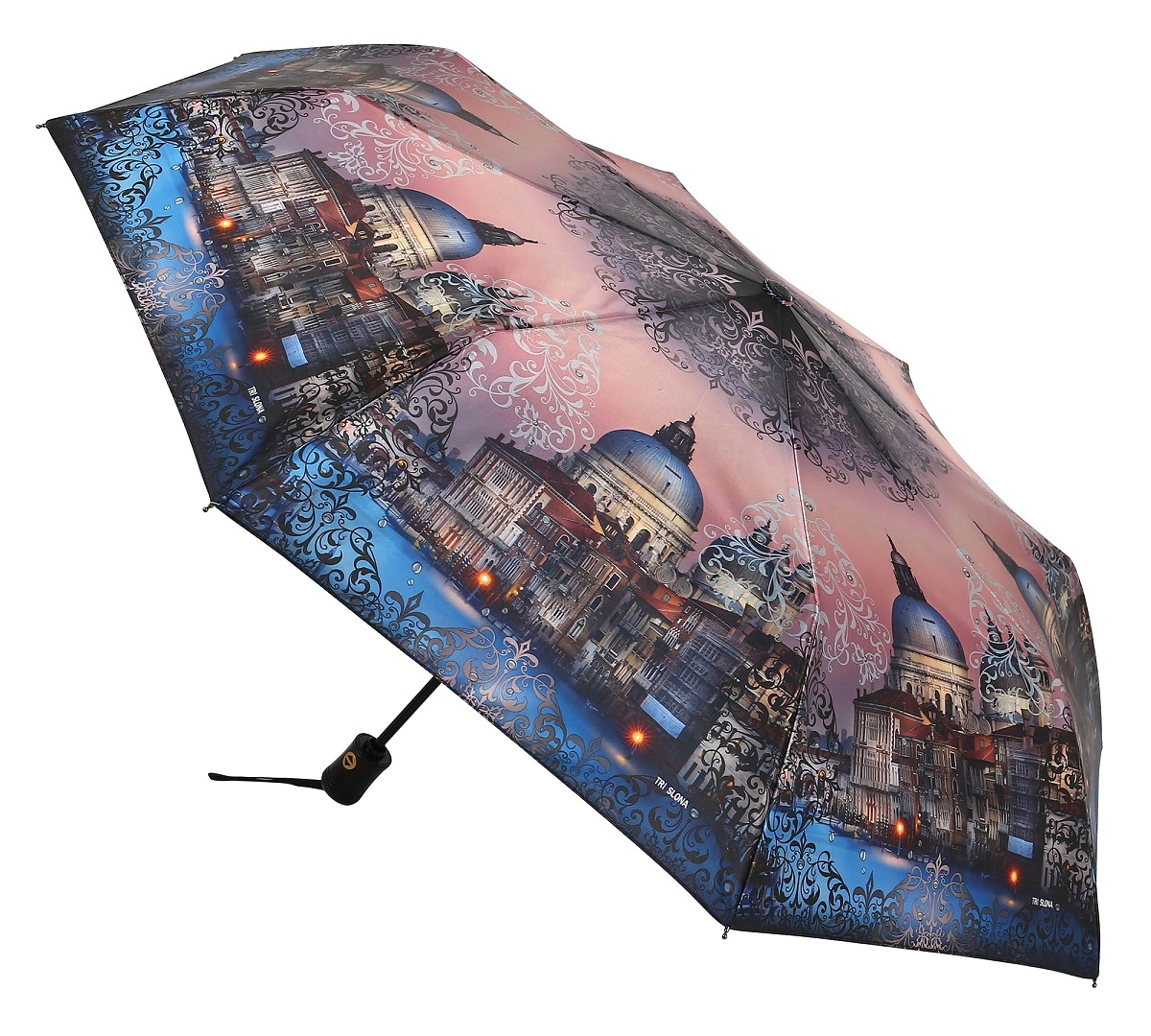 Зонт Три слона 884-B, темно-розовый, синий, темно-серый