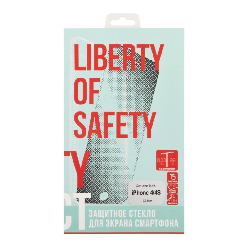 фото Защитное стекло "LP" для iPhone 4/4S Tempered Glass 0,33 мм, 9H (ударопрочное) Liberty project