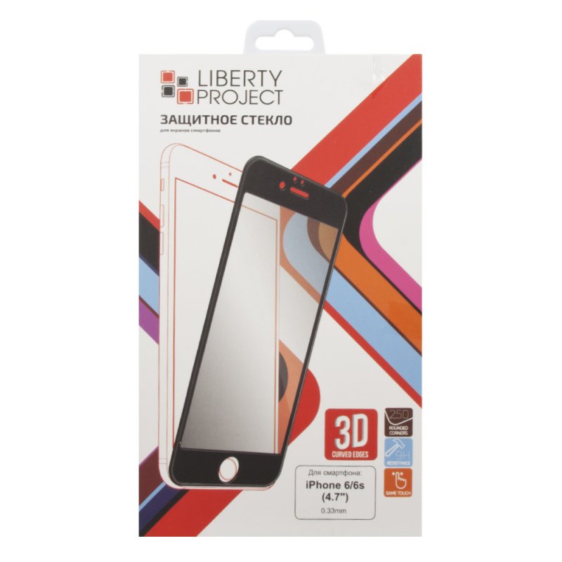 фото Защитное стекло "LP" для iPhone 6/6s Tempered Glass 3D с рамкой 0,33 мм, 9H (ударопрочное/черн Liberty project